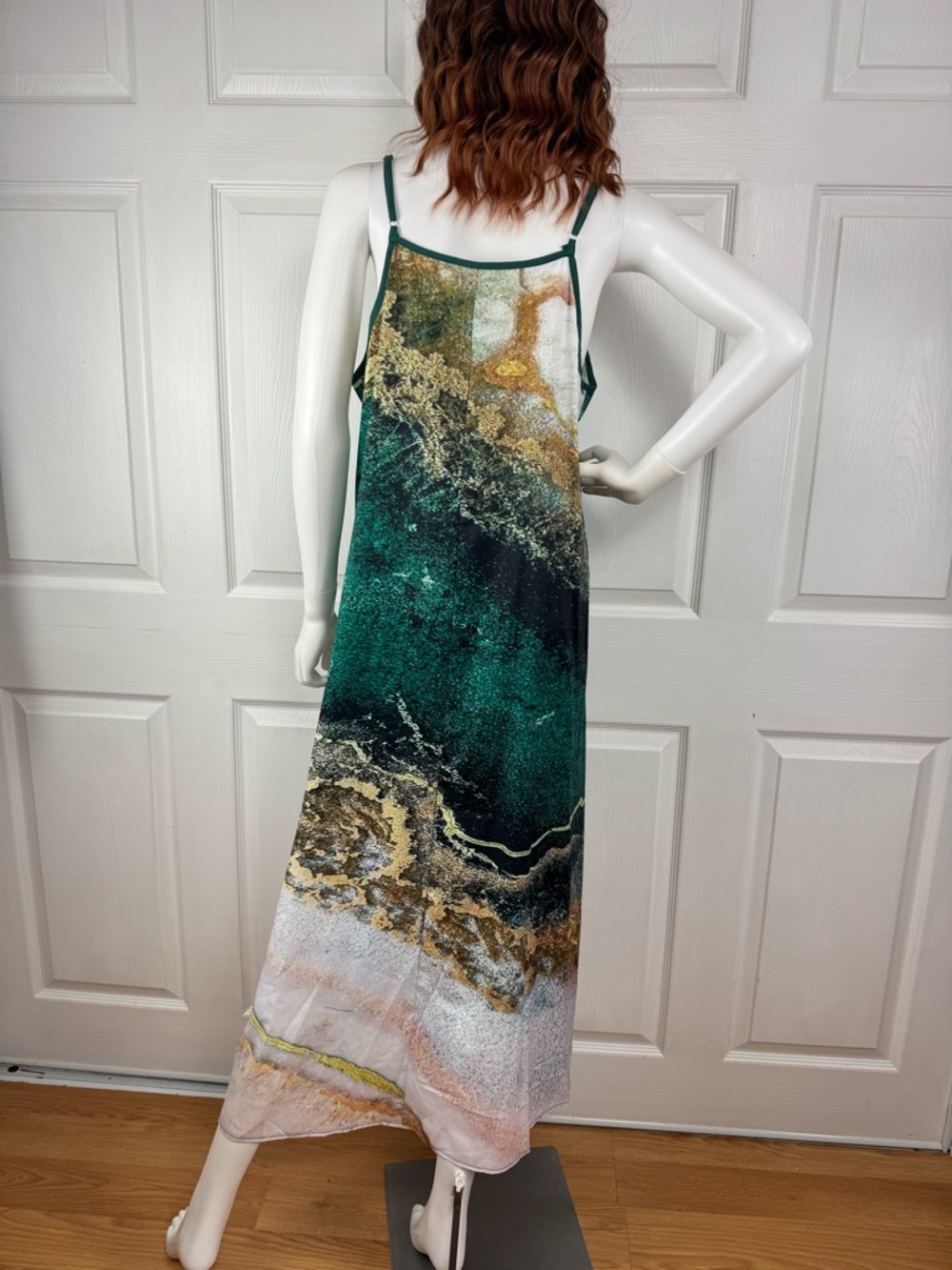 Source Unknown Green and Gold Marble-Print Slip Maxi Dress - Picture 3 of 3